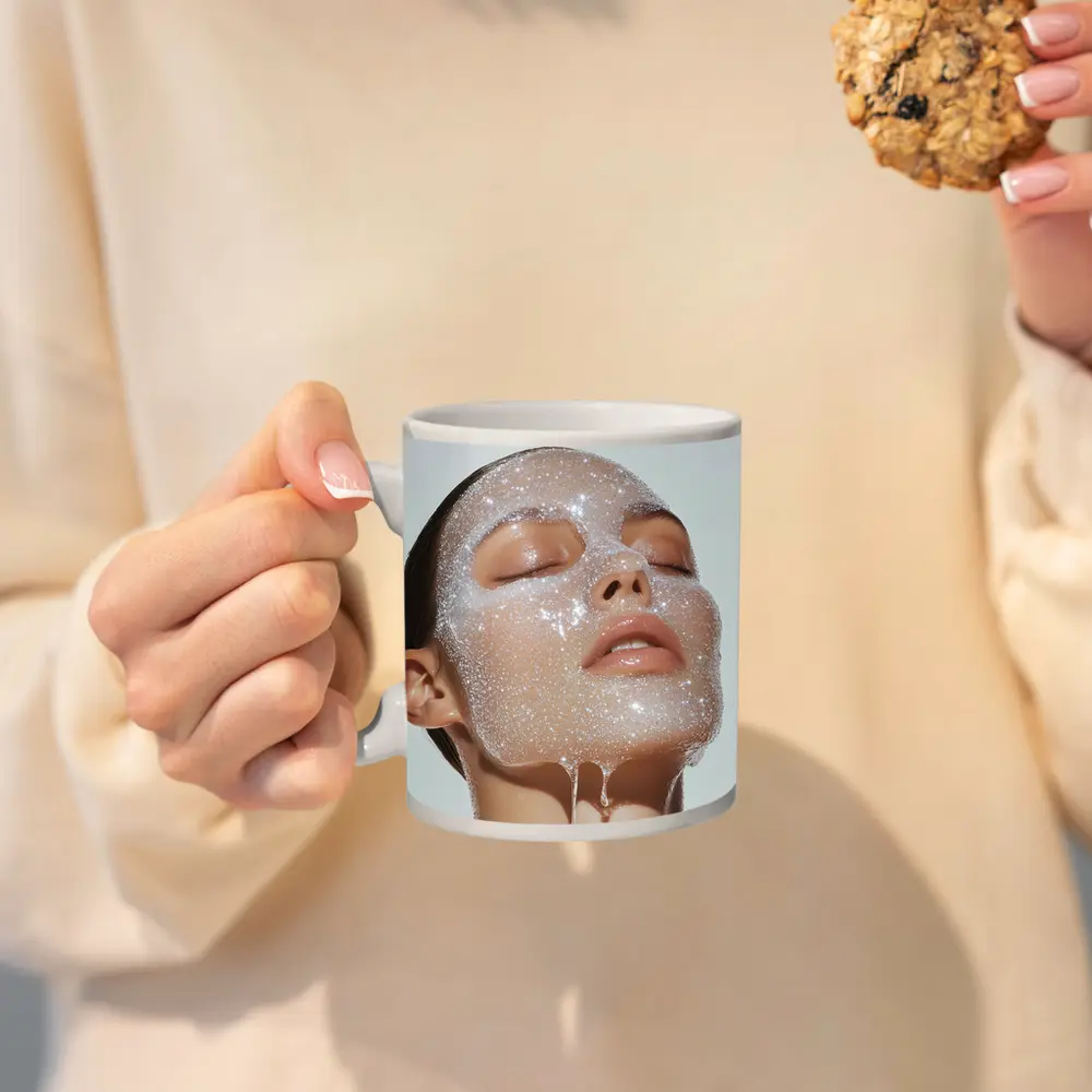 Woman Face Sparkling Foam Skincare White Background – Mugs
