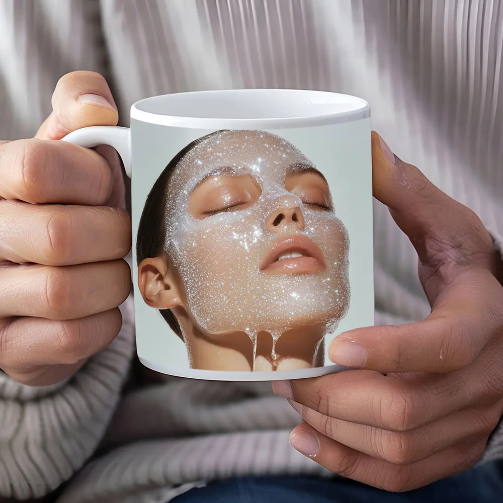 Woman Face Sparkling Foam Skincare White Background – Mugs