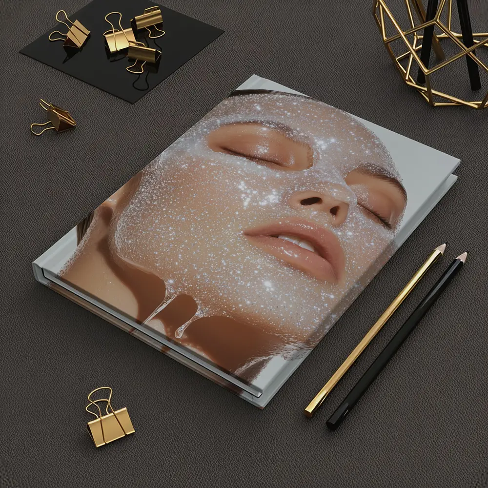 Woman Face Sparkling Foam Skincare White Background – Notebooks