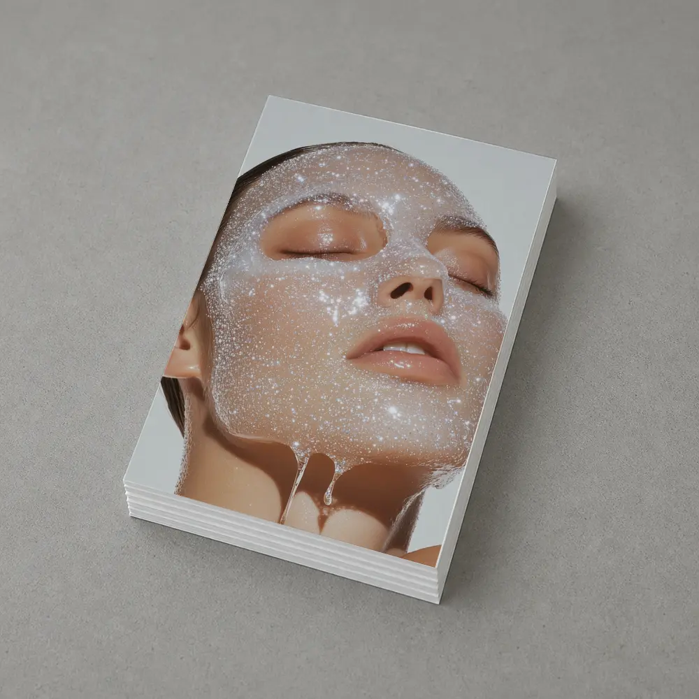 Woman Face Sparkling Foam Skincare White Background – Postcards