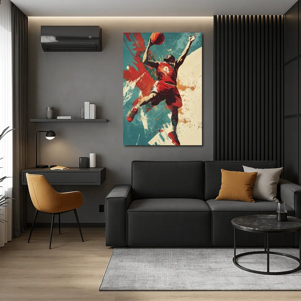 Basketball Player Dunking Retro Grunge Art – Wall Art