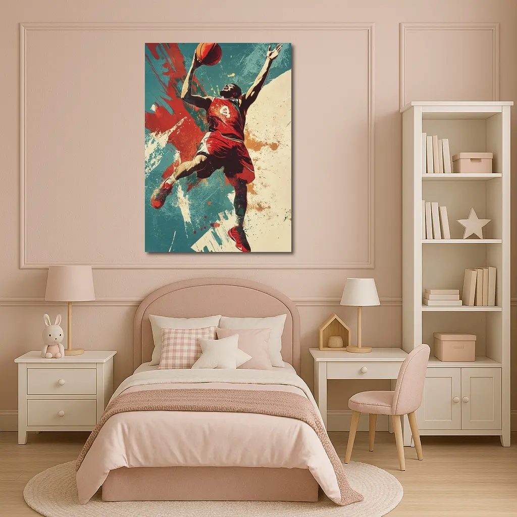 Basketball Player Dunking Retro Grunge Art – Wall Art
