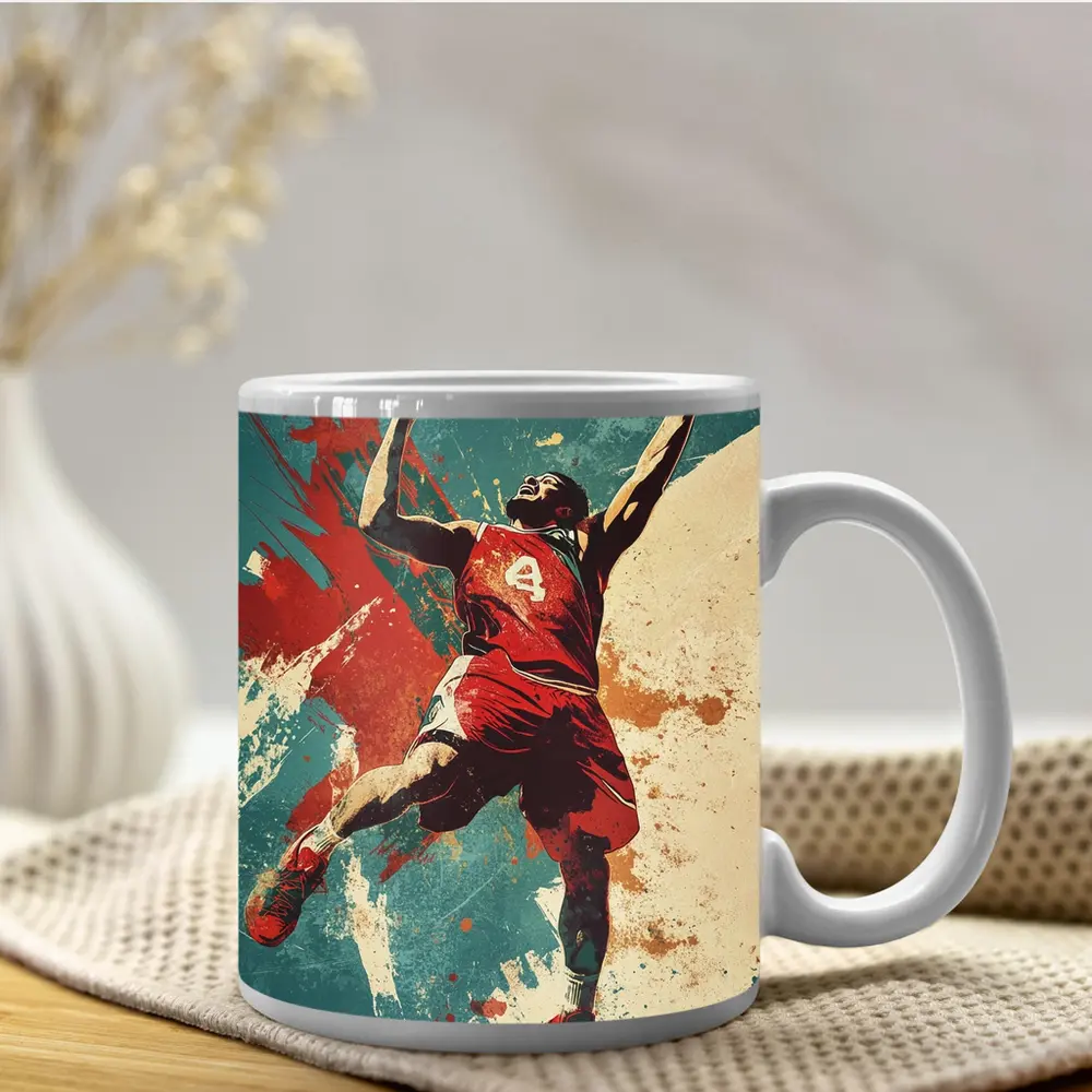 Basketball Player Dunking Retro Grunge Art – Mugs
