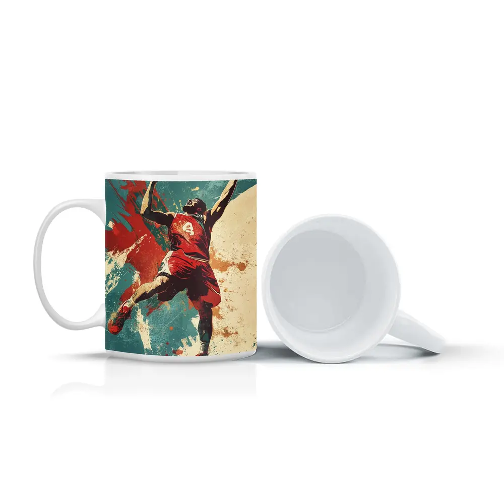 Basketball Player Dunking Retro Grunge Art – Mugs
