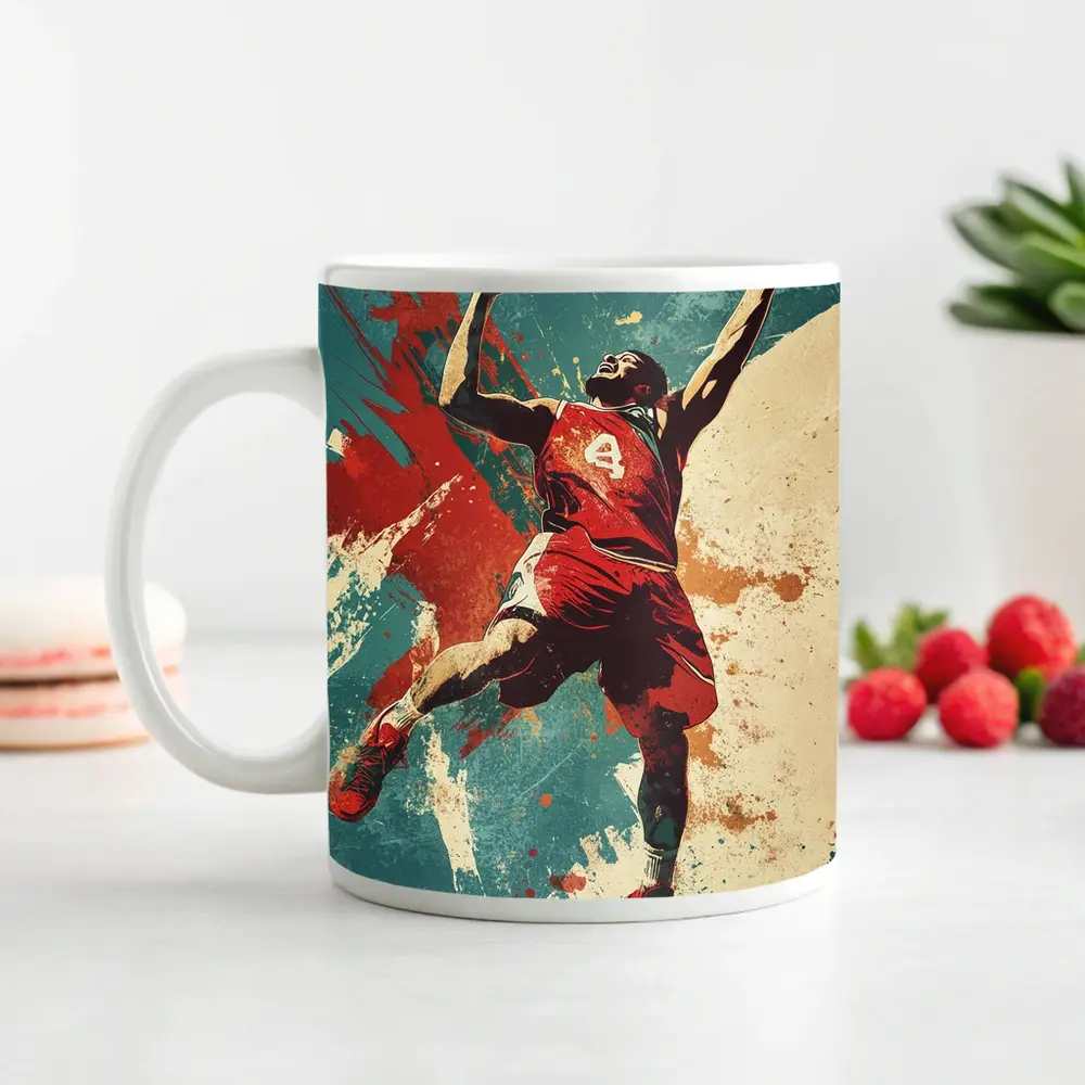 Basketball Player Dunking Retro Grunge Art – Mugs