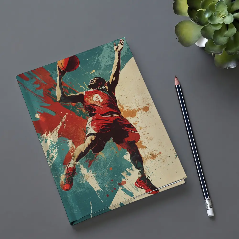 Basketball Player Dunking Retro Grunge Art – Notebooks