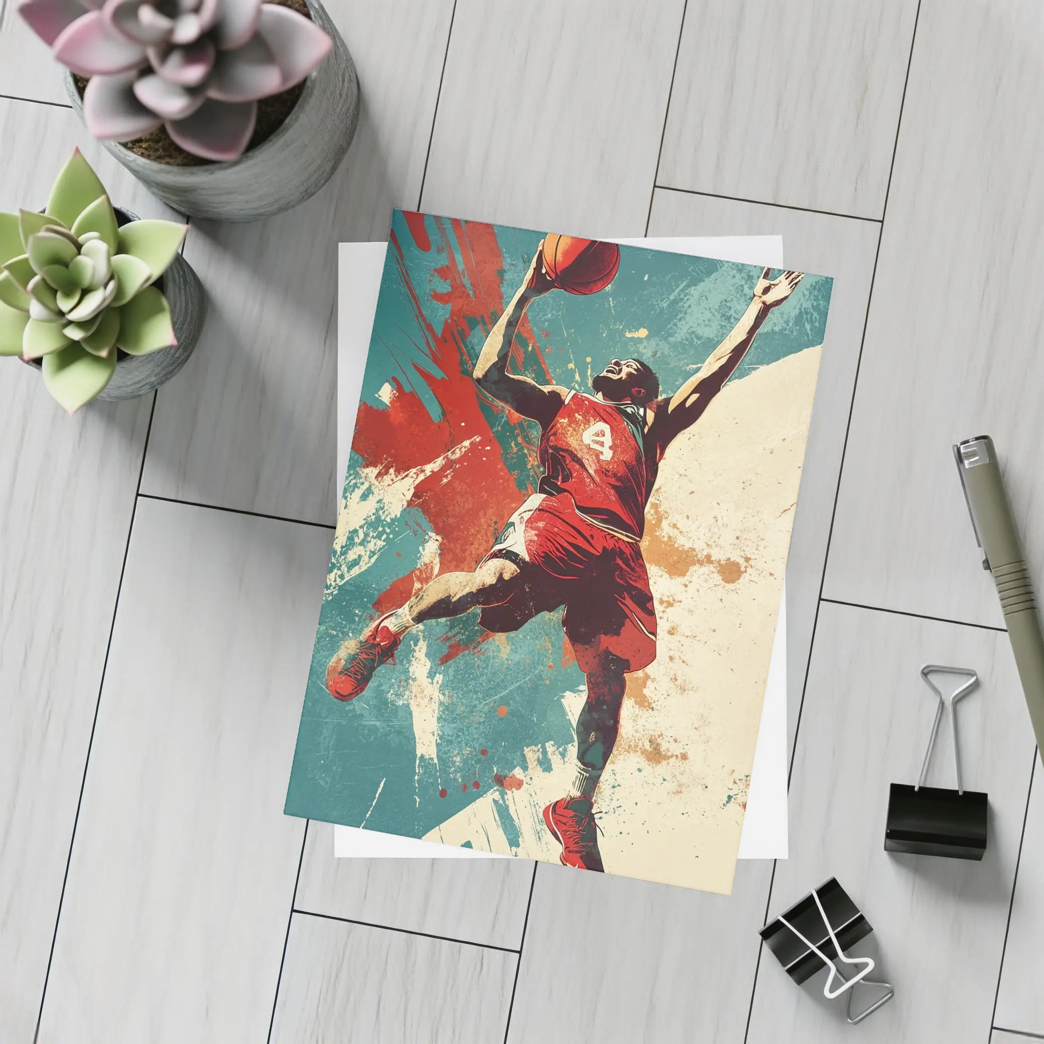 Basketball Player Dunking Retro Grunge Art – Postcards