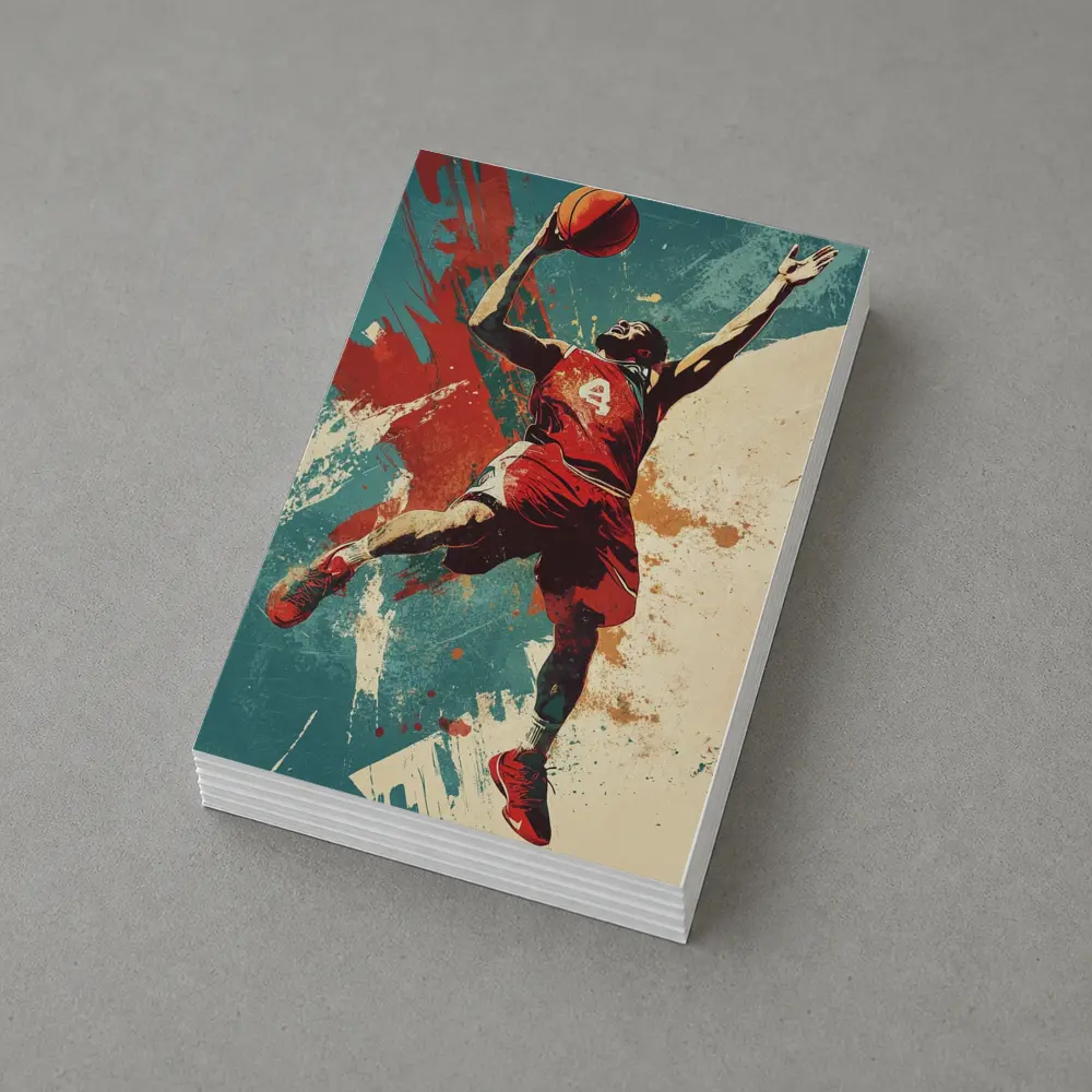 Basketball Player Dunking Retro Grunge Art – Postcards