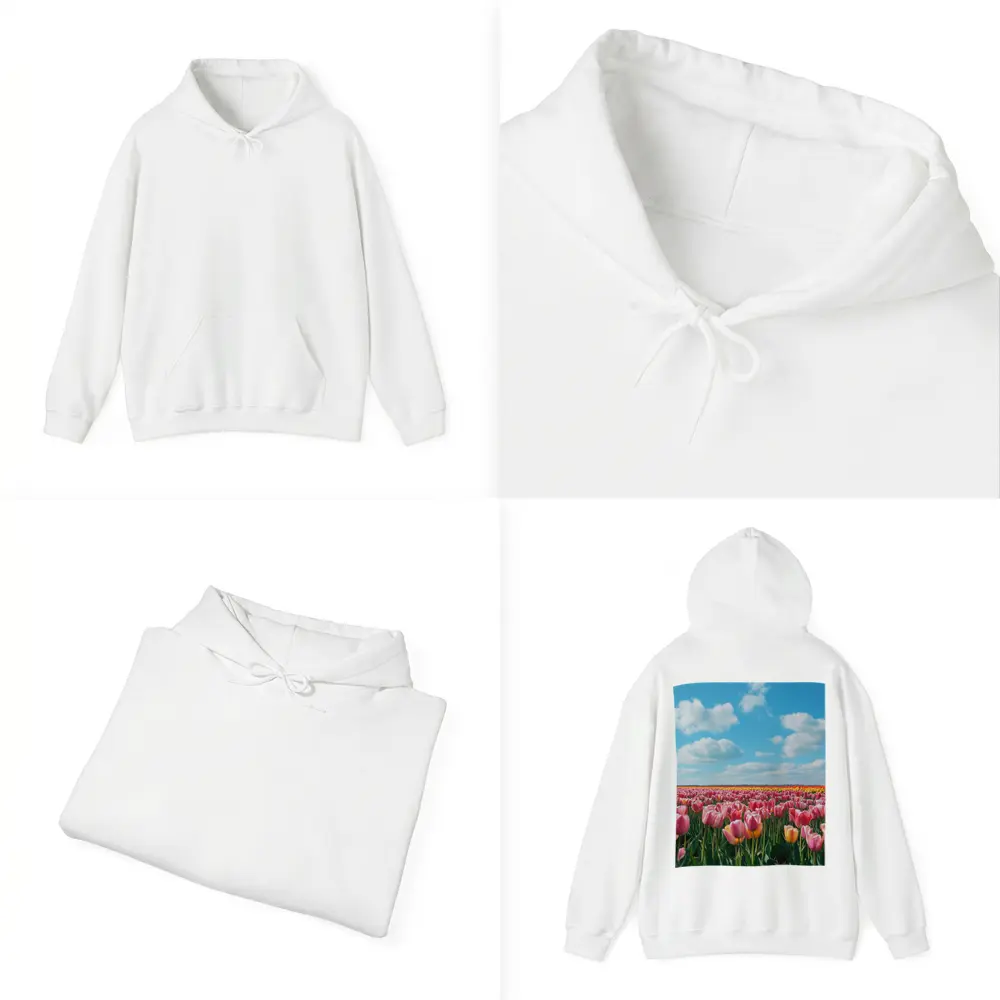 Pink Tulip Field Blue Sky Clouds – Hoodies