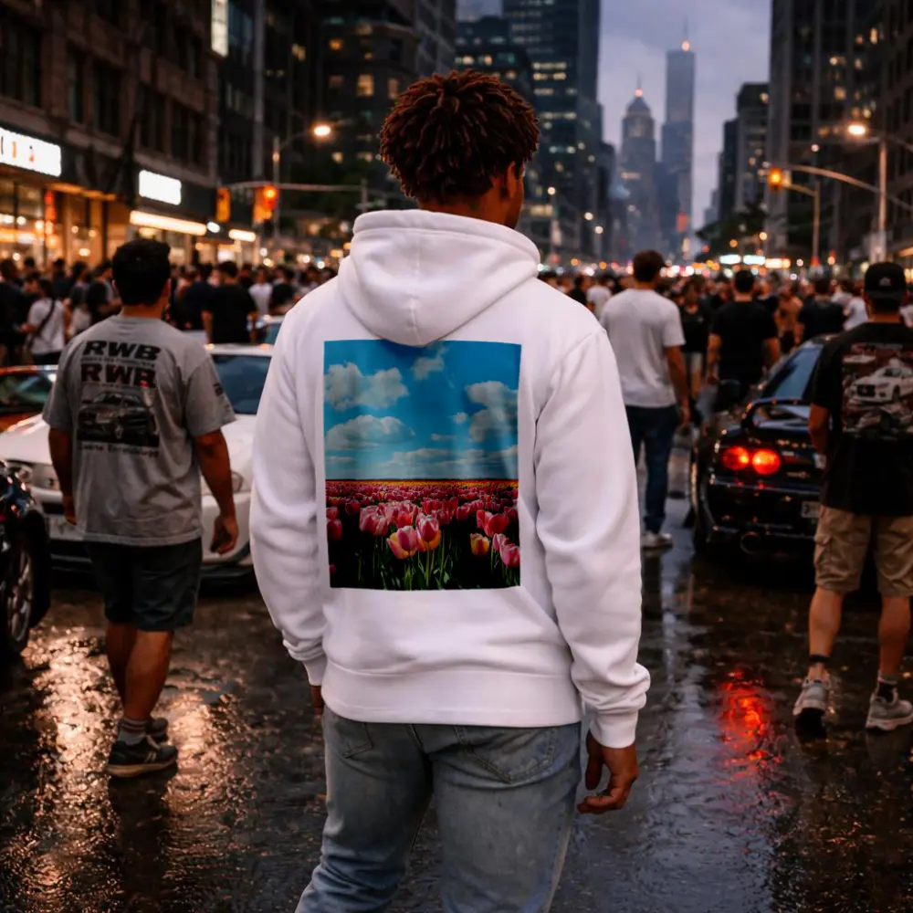 Pink Tulip Field Blue Sky Clouds – Hoodies