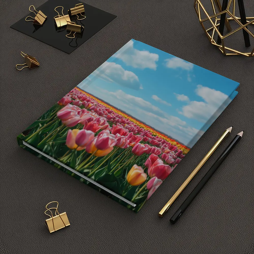 Pink Tulip Field Blue Sky Clouds – Notebooks