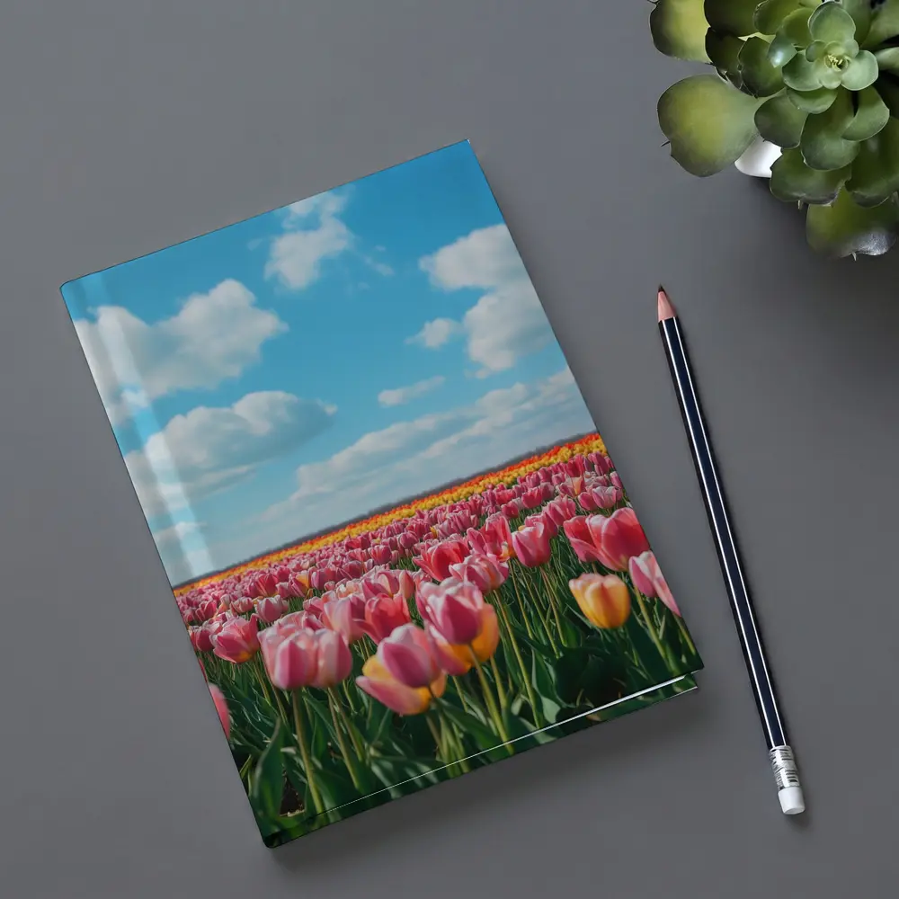 Pink Tulip Field Blue Sky Clouds – Notebooks