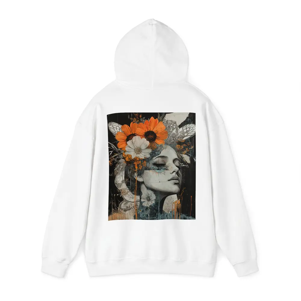 Woman Portrait Orange Flowers Dark Background – Hoodies