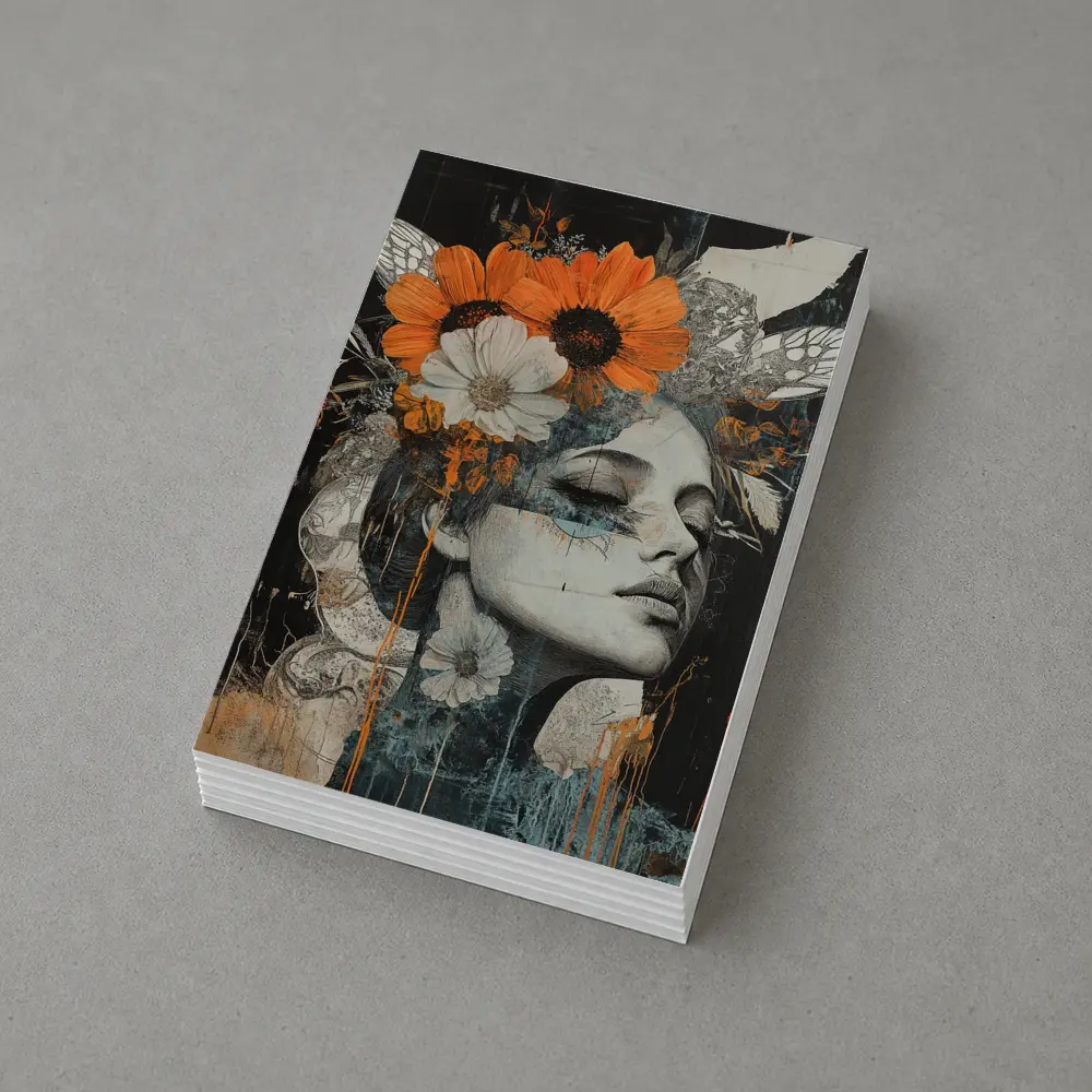 Woman Portrait Orange Flowers Dark Background – Postcards