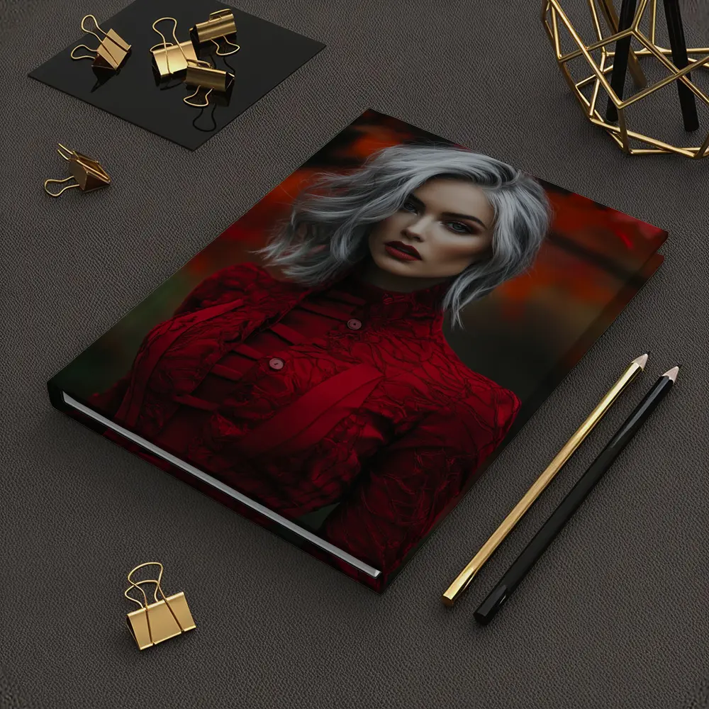 Silver Hair Woman Red Lace Autumn – Notebooks