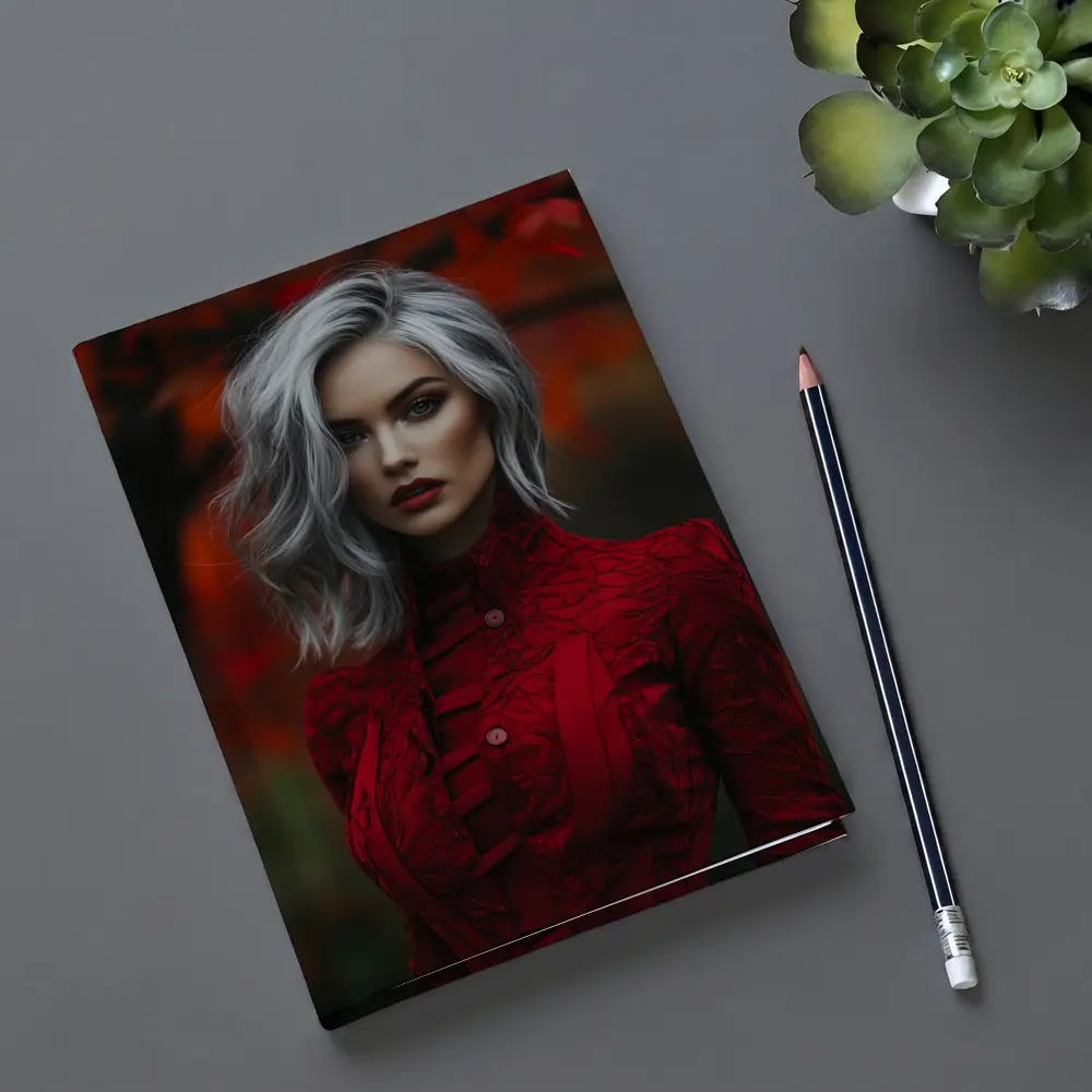 Silver Hair Woman Red Lace Autumn – Notebooks