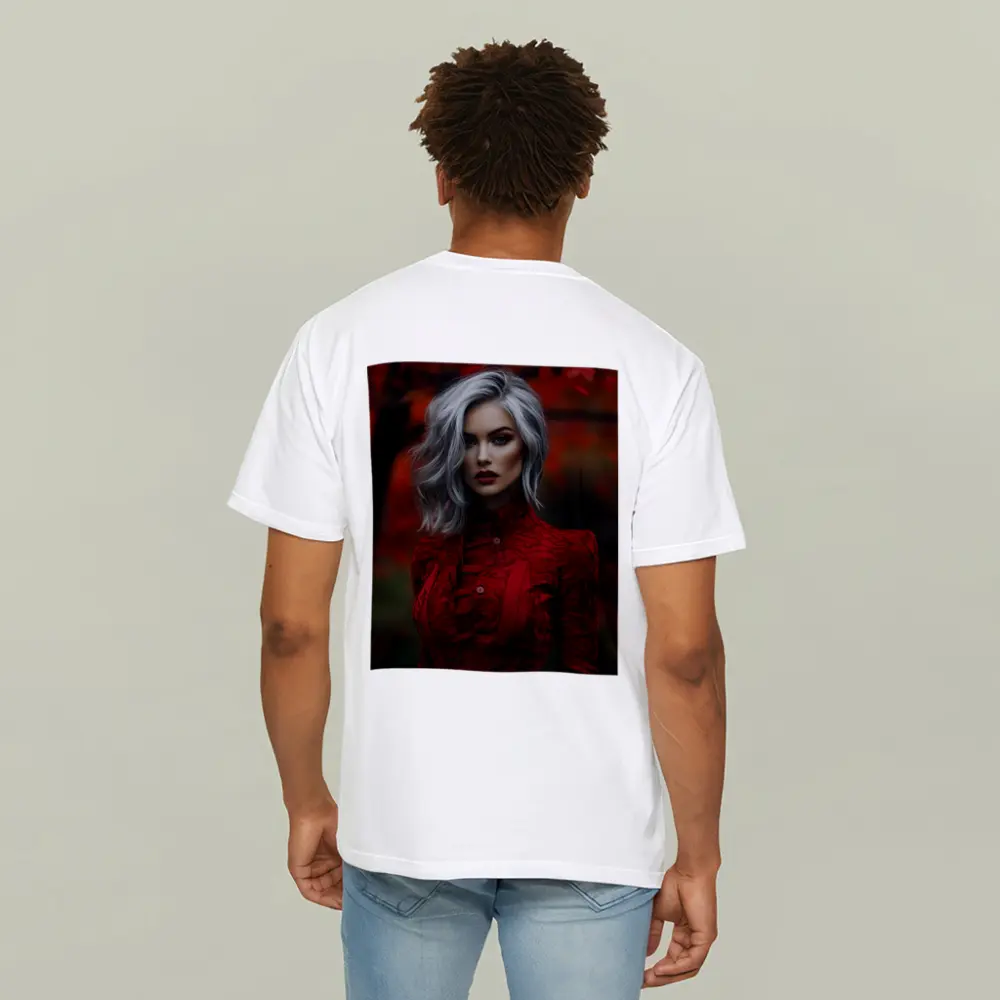 Silver Hair Woman Red Lace Autumn – T-Shirts