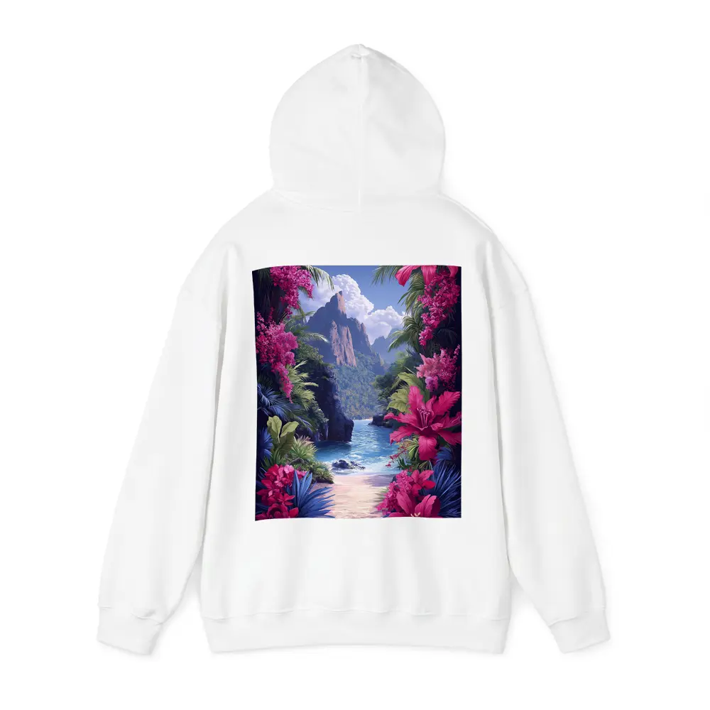 Tropical Beach Cove Pink Flowers Mountain – Hoodies