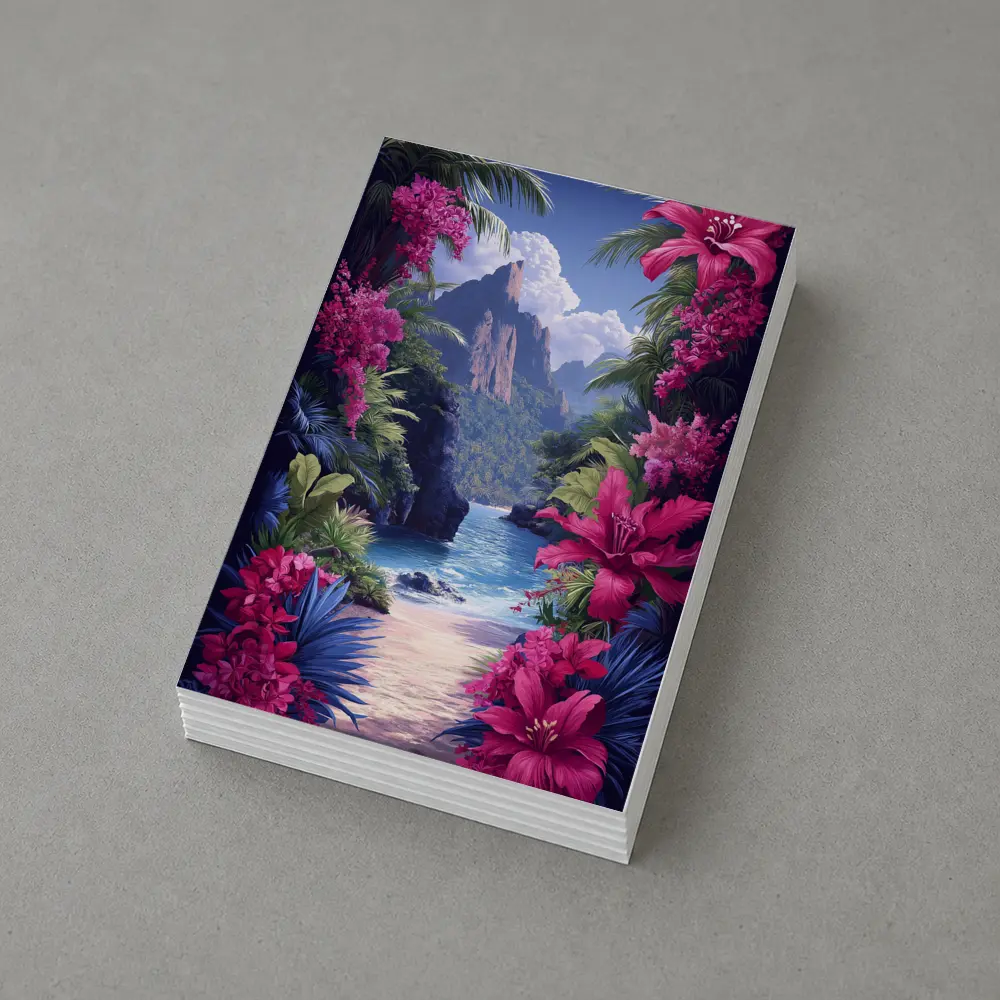 Tropical Beach Cove Pink Flowers Mountain – Postcards