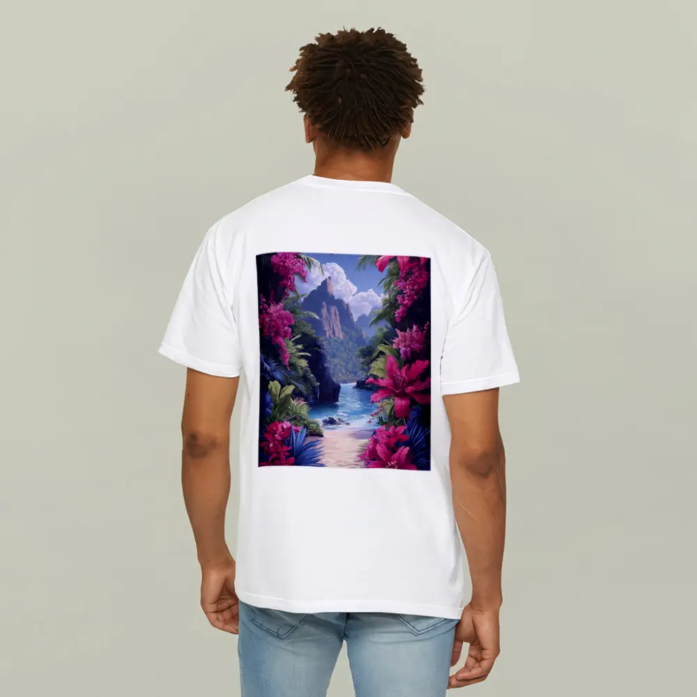 Tropical Beach Cove Pink Flowers Mountain – T-Shirts