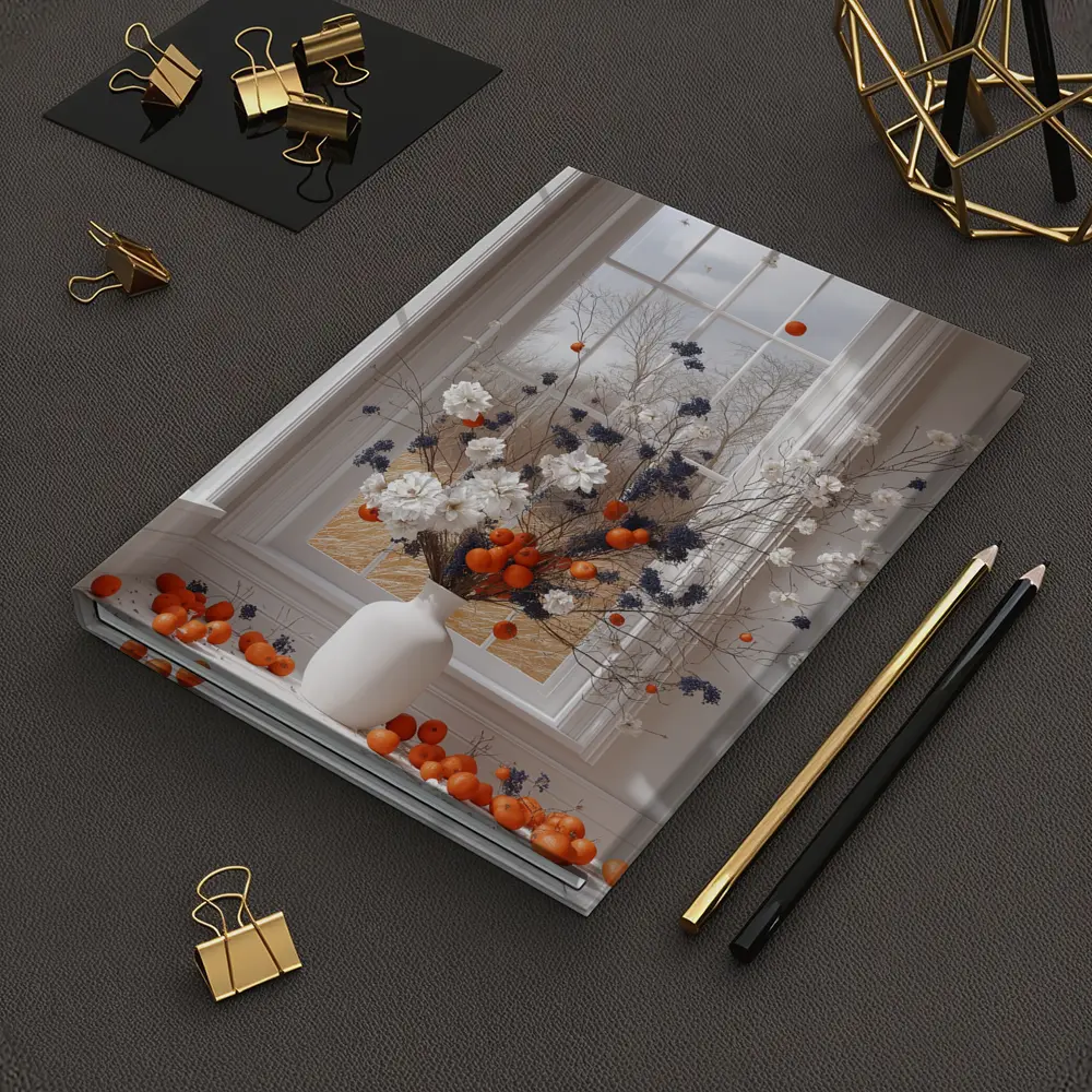White Flowers Orange Berries Window Vase – Notebooks