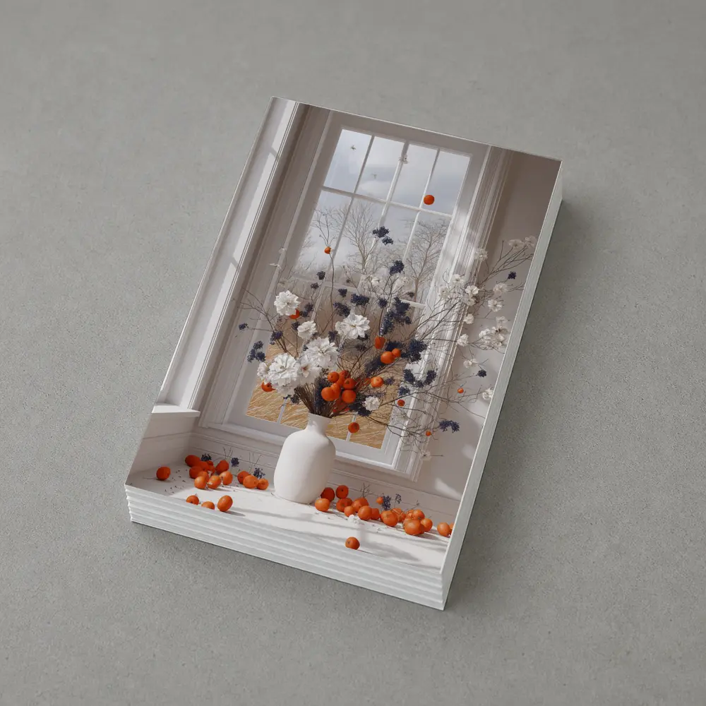 White Flowers Orange Berries Window Vase – Postcards