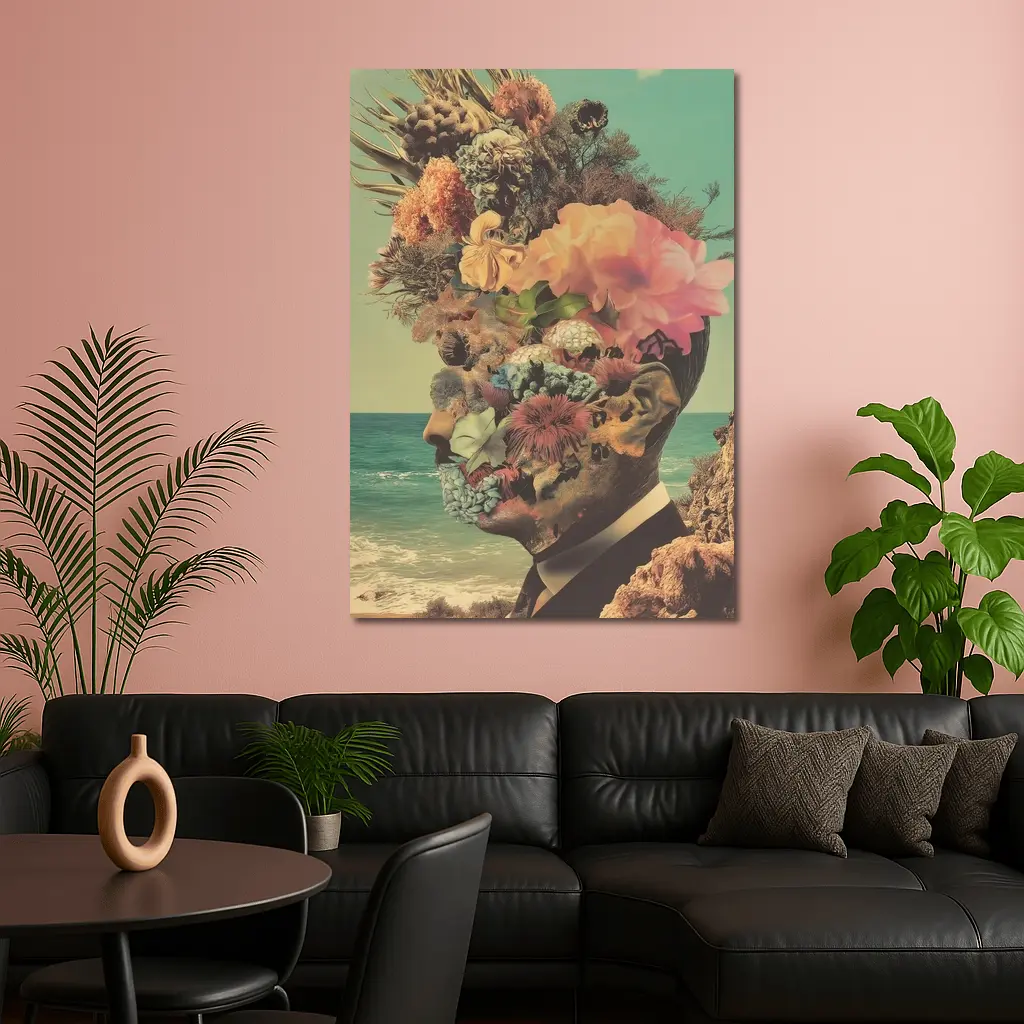 Floral Collage Head Portrait Beach Background – Wall Art