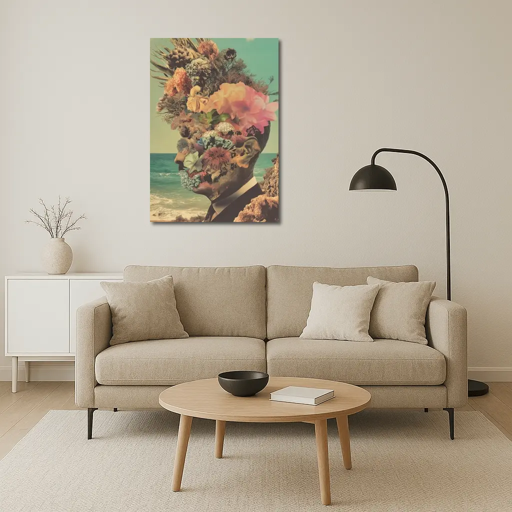 Floral Collage Head Portrait Beach Background – Wall Art