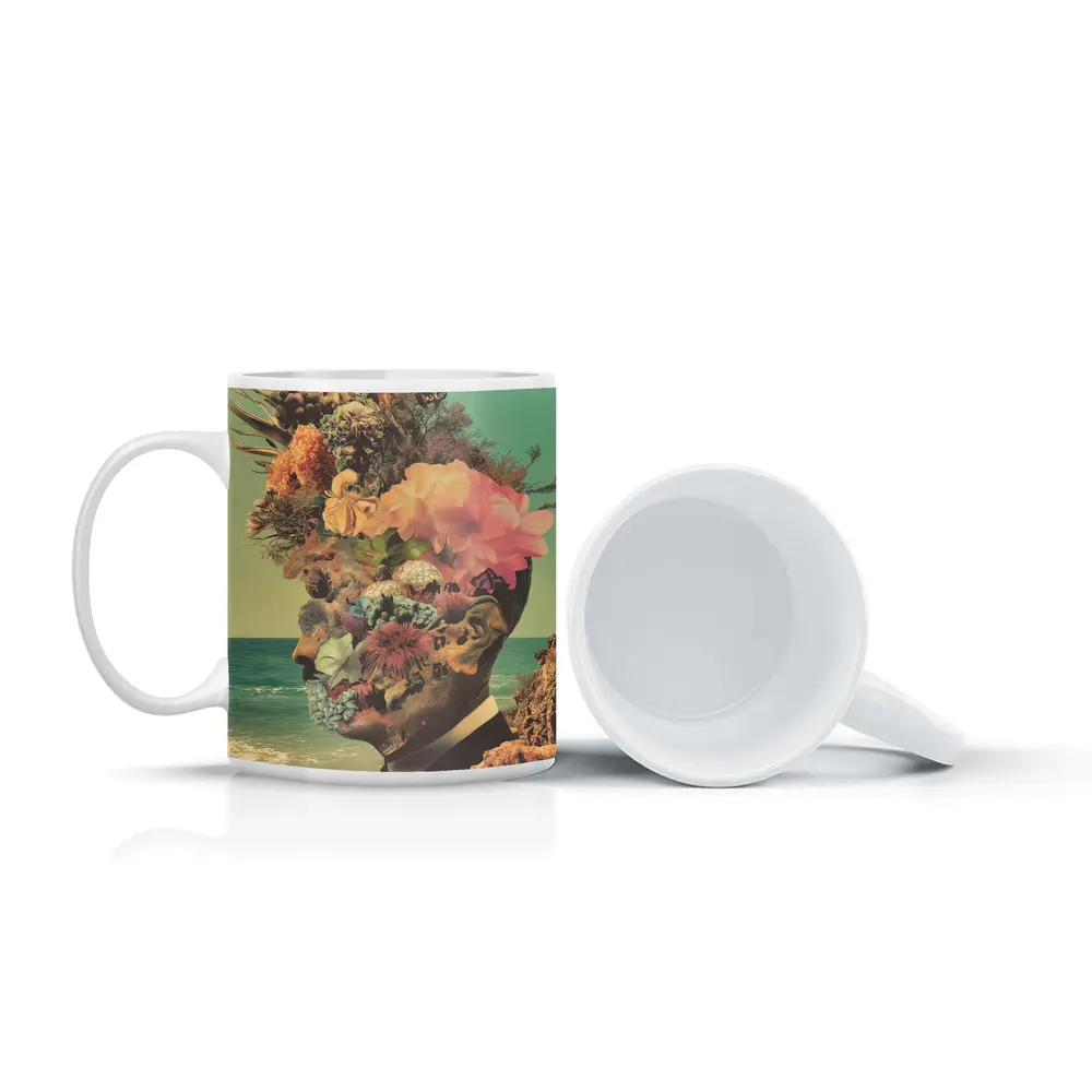 Floral Collage Head Portrait Beach Background – Mugs