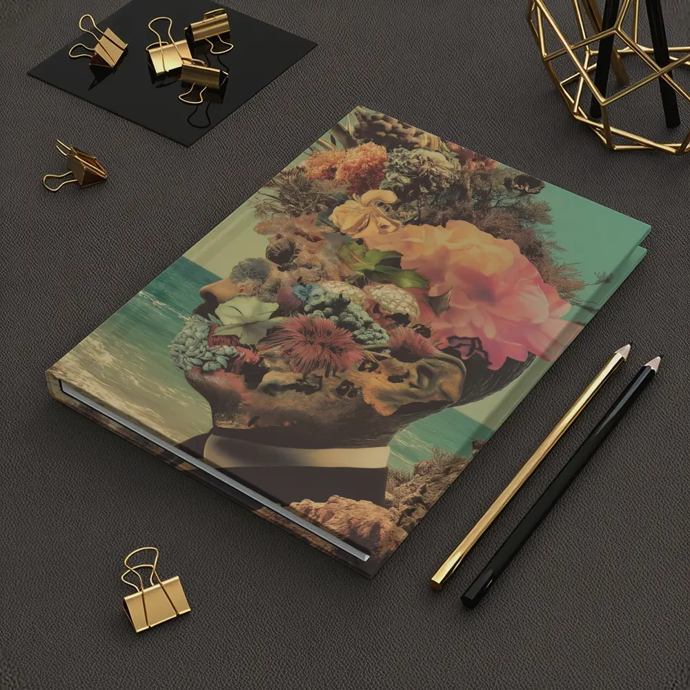 Floral Collage Head Portrait Beach Background – Notebooks