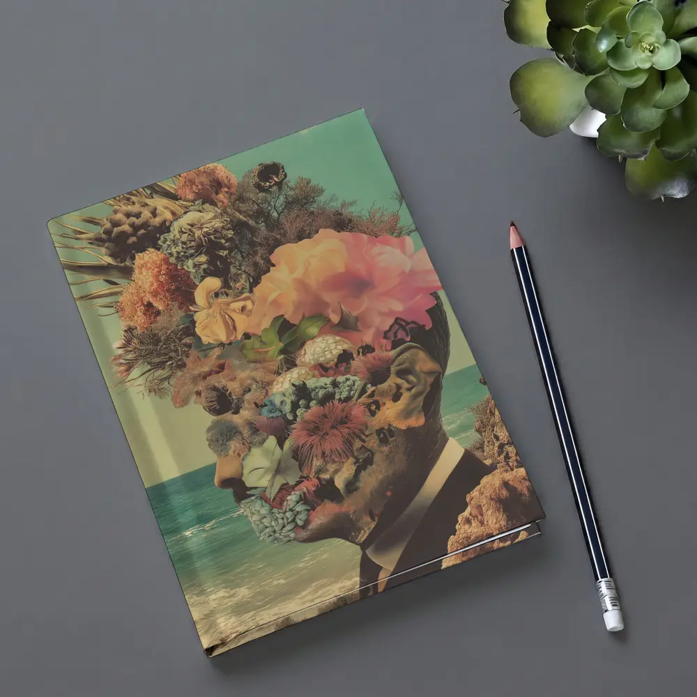 Floral Collage Head Portrait Beach Background – Notebooks