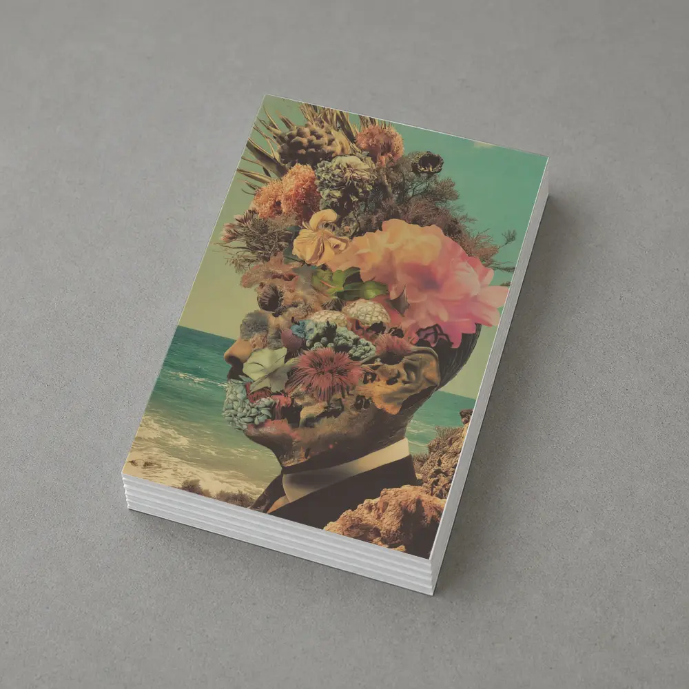 Floral Collage Head Portrait Beach Background – Postcards