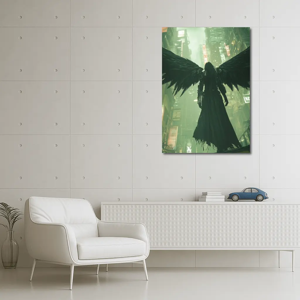 Dark Angel Black Wings Cyberpunk City – Wall Art