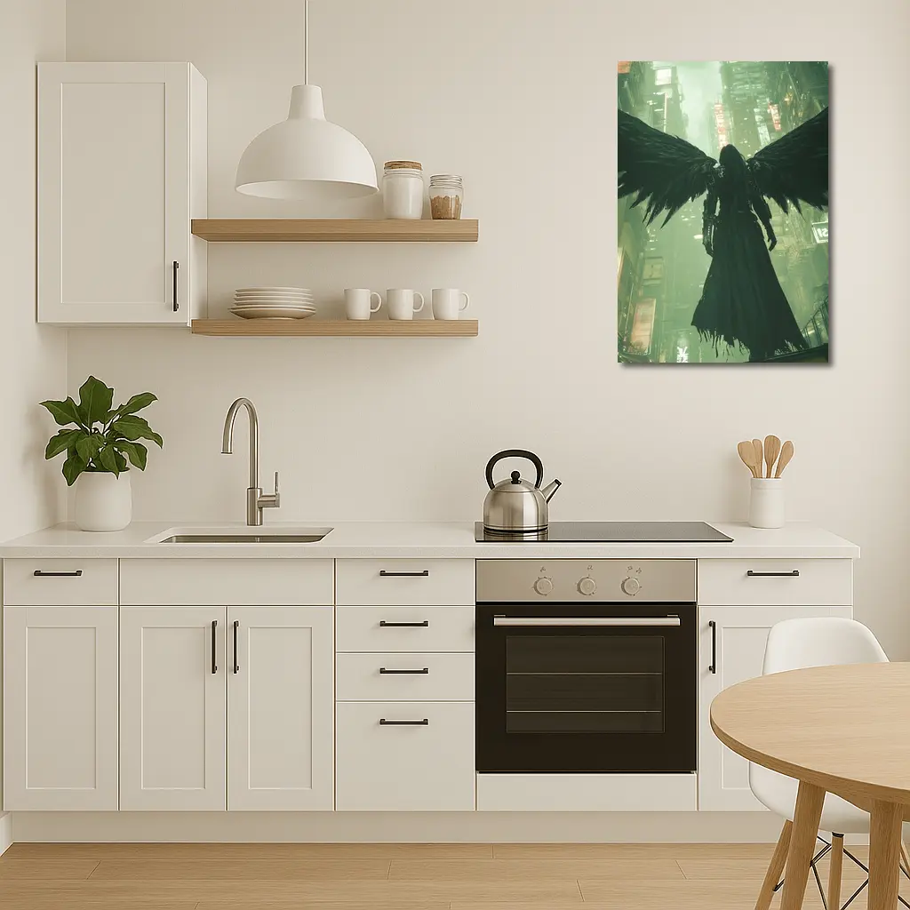 Dark Angel Black Wings Cyberpunk City – Wall Art