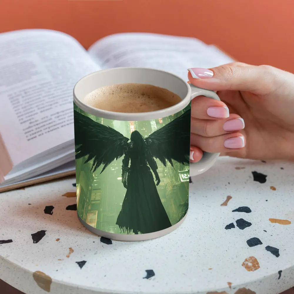 Dark Angel Black Wings Cyberpunk City – Mugs