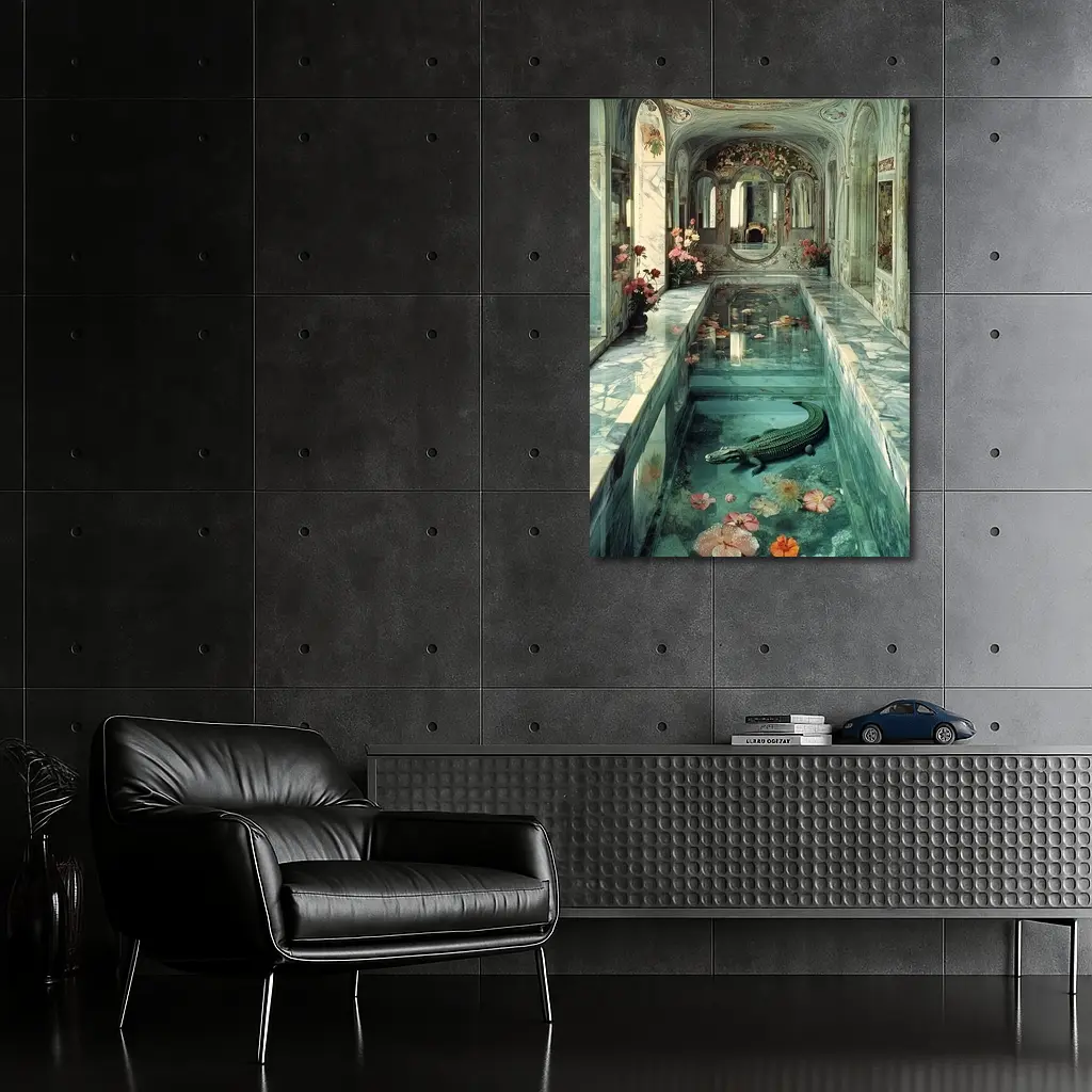 Crocodile In Ornate Marble Palace Pool – Wall Art