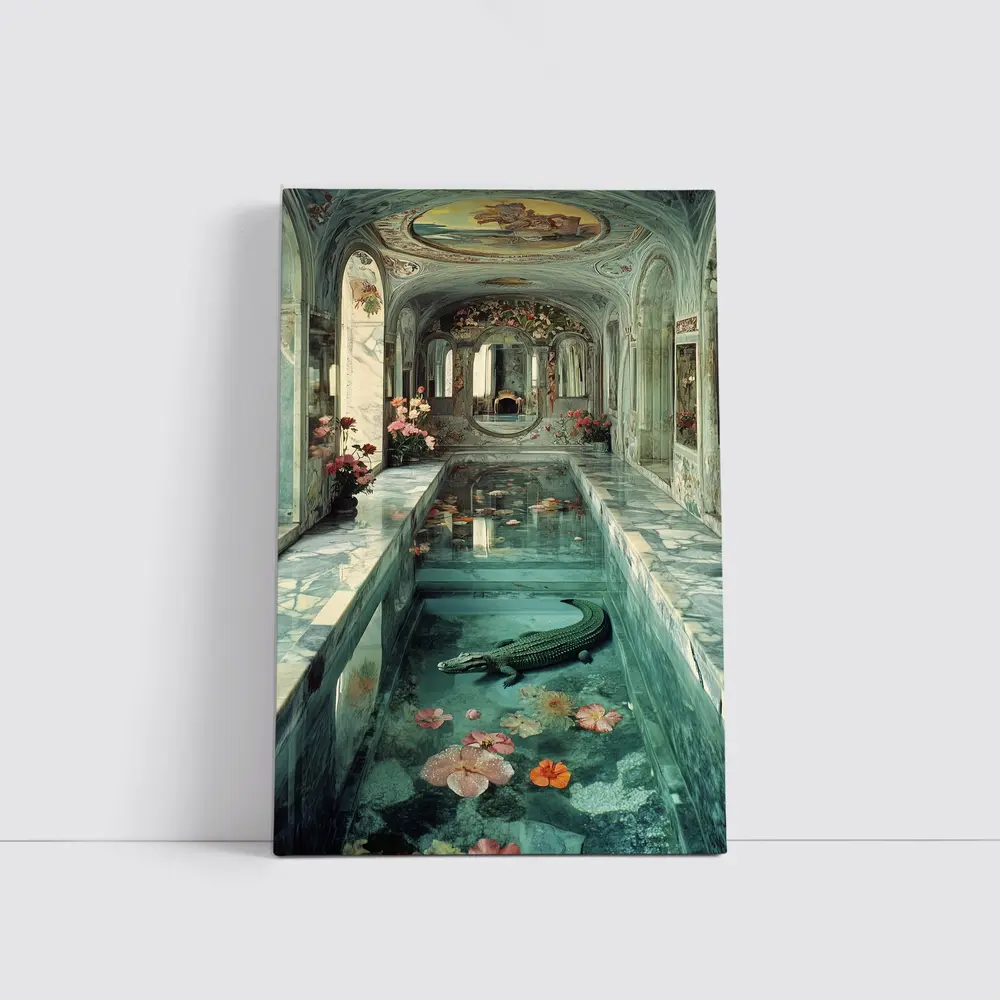 Crocodile In Ornate Marble Palace Pool – Wall Art