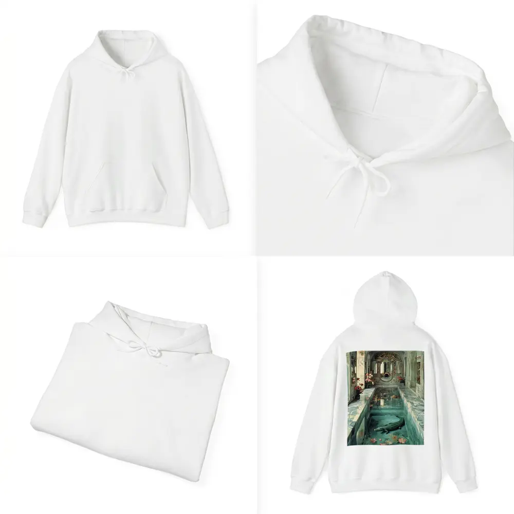 Crocodile In Ornate Marble Palace Pool – Hoodies