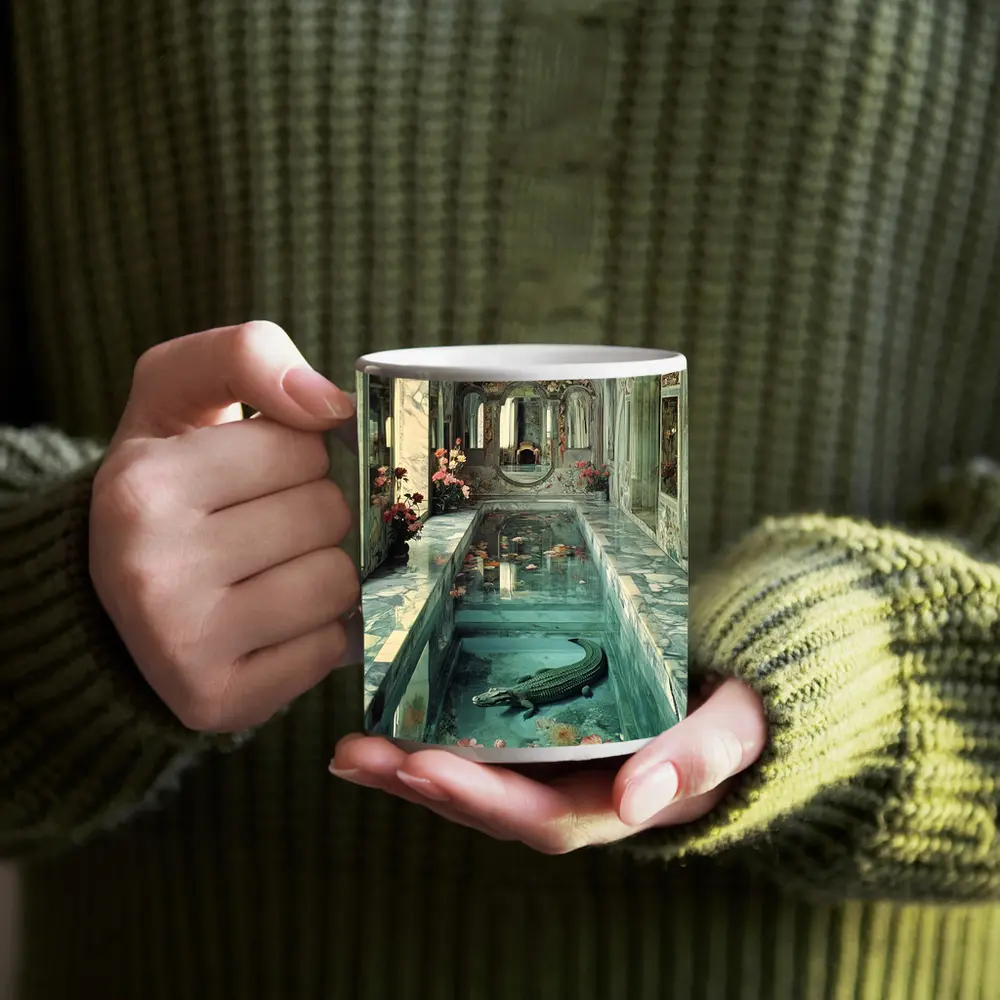 Crocodile In Ornate Marble Palace Pool – Mugs