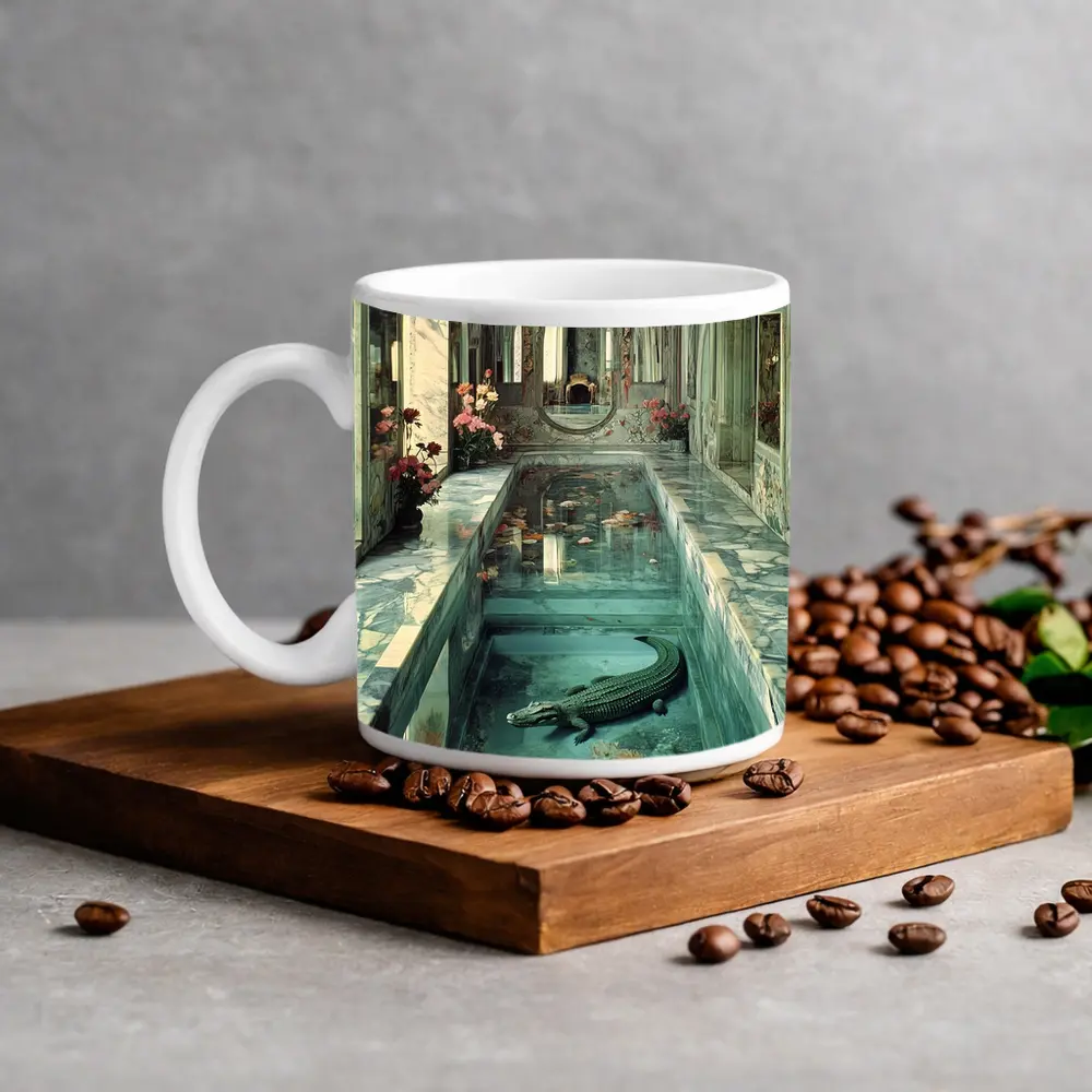 Crocodile In Ornate Marble Palace Pool – Mugs
