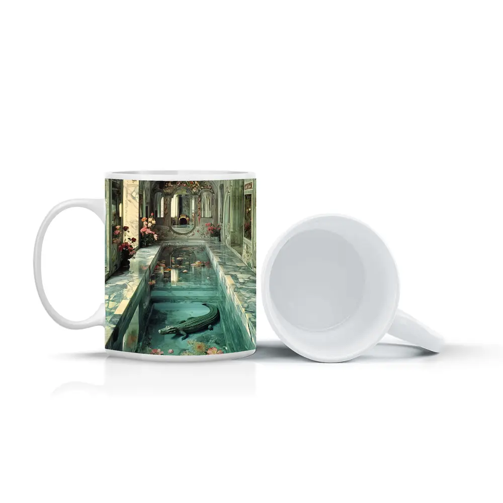 Crocodile In Ornate Marble Palace Pool – Mugs