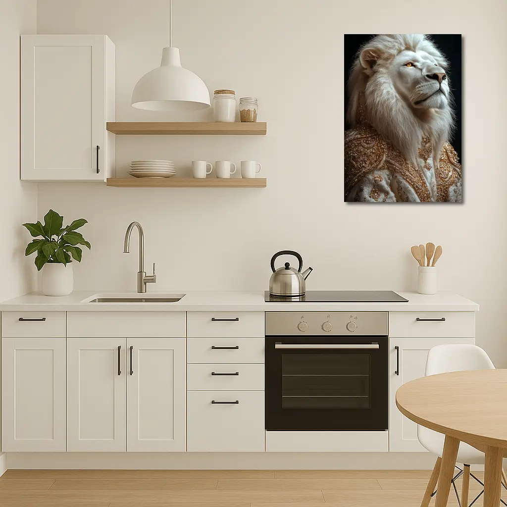 White Lion Gold Robe Dark Background Portrait – Wall Art