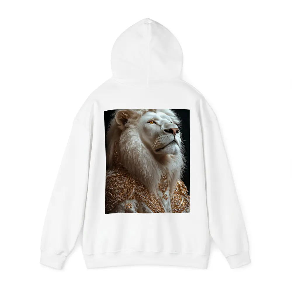 White Lion Gold Robe Dark Background Portrait – Hoodies