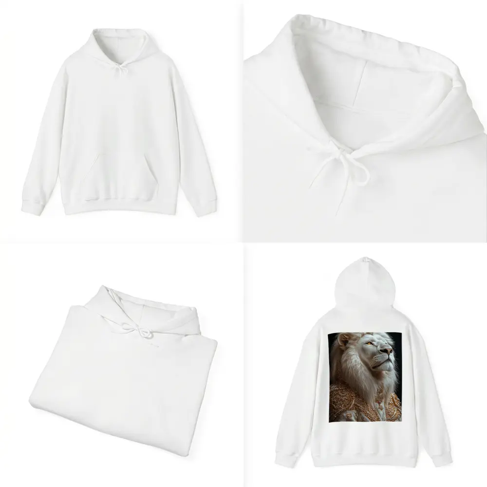 White Lion Gold Robe Dark Background Portrait – Hoodies