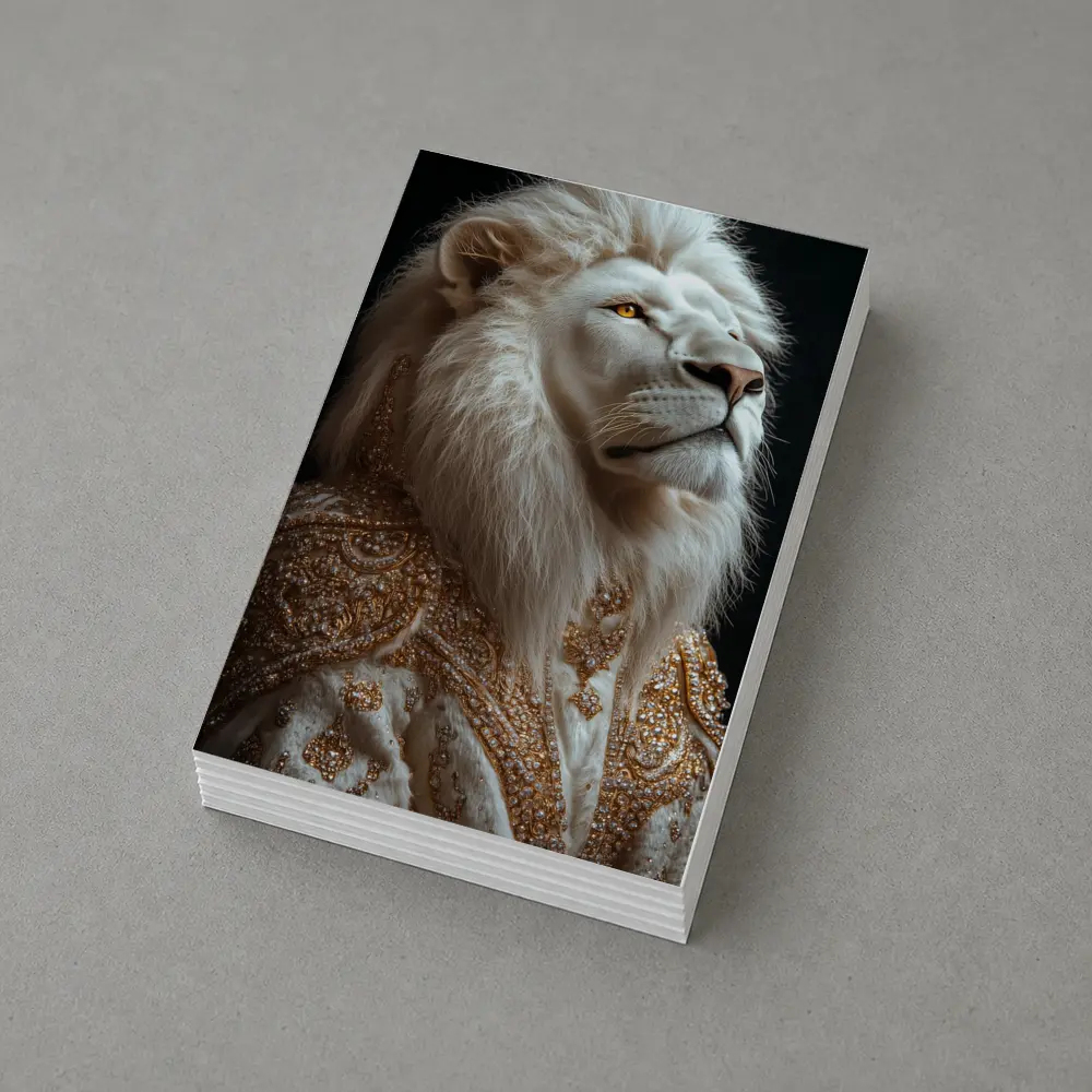 White Lion Gold Robe Dark Background Portrait – Postcards