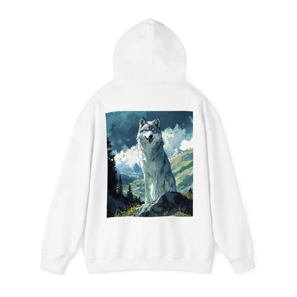 White Wolf Sitting on Mountain Rock Anime – Hoodies