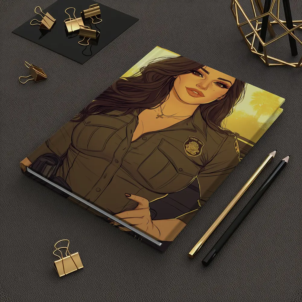Comic Style Female Officer Sunset Background – Notebooks