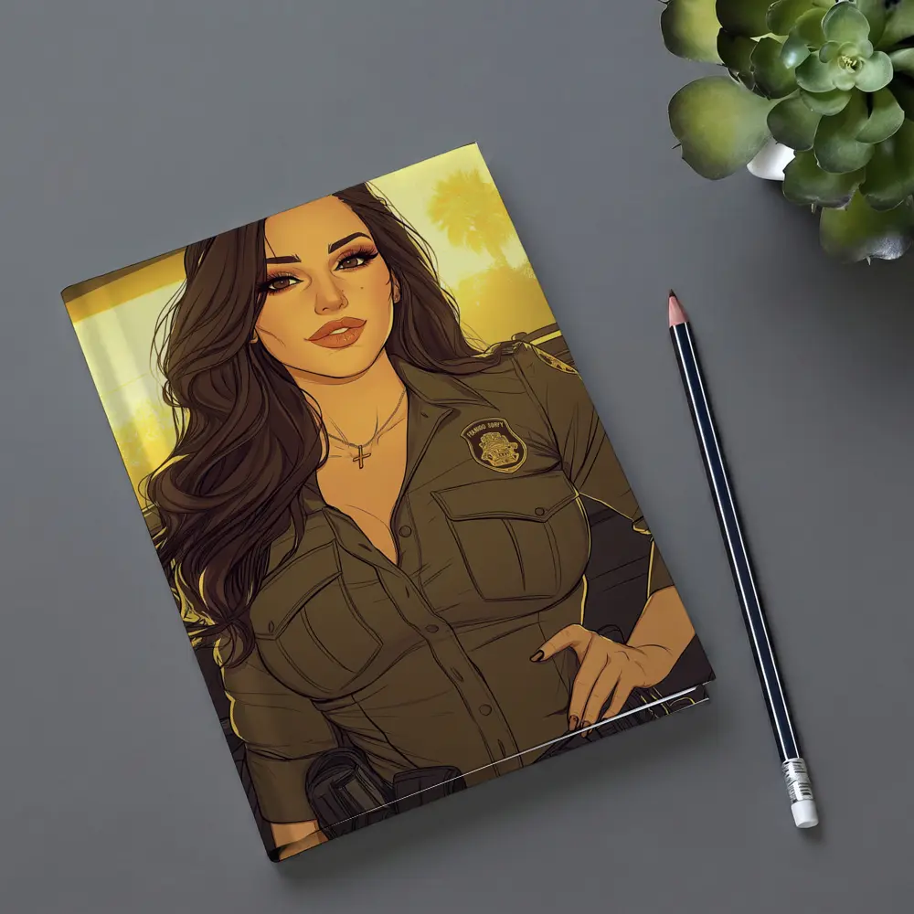 Comic Style Female Officer Sunset Background – Notebooks