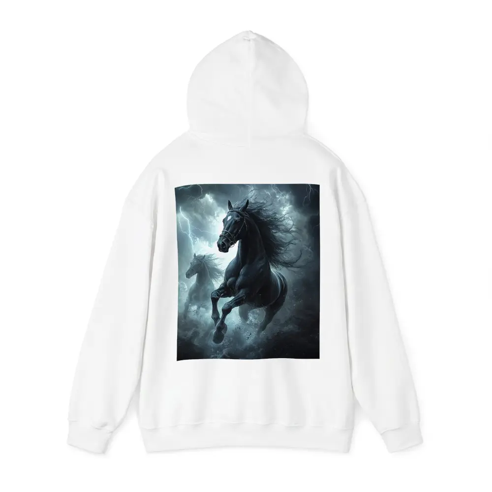 Black Horses Running Through Lightning Storm – Hoodies