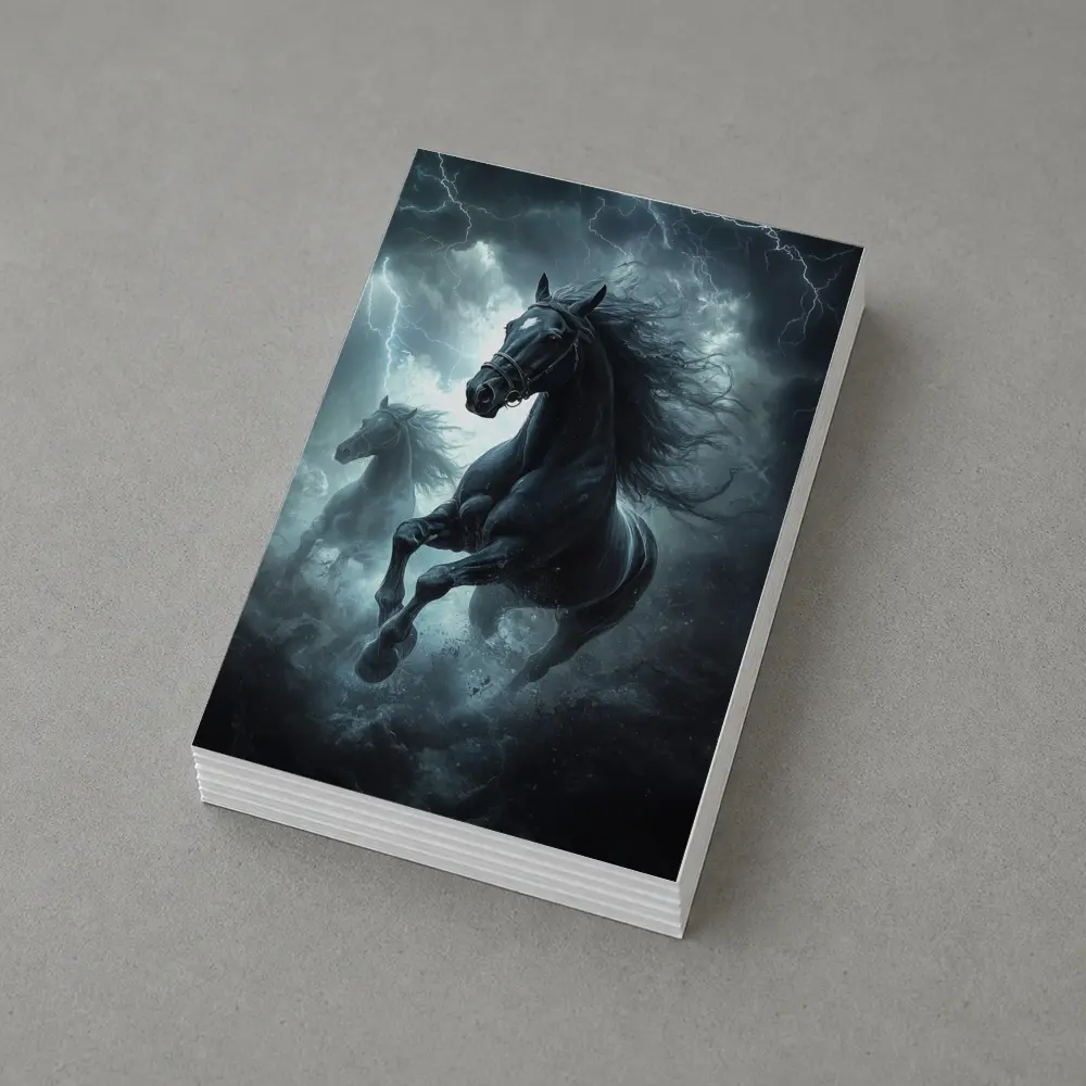 Black Horses Running Through Lightning Storm – Postcards